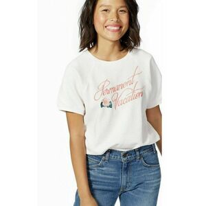 Ban.do Sweatshirt Ivory and Pink "Permanent Vacation" Rose Short Sleeve Size 2XL